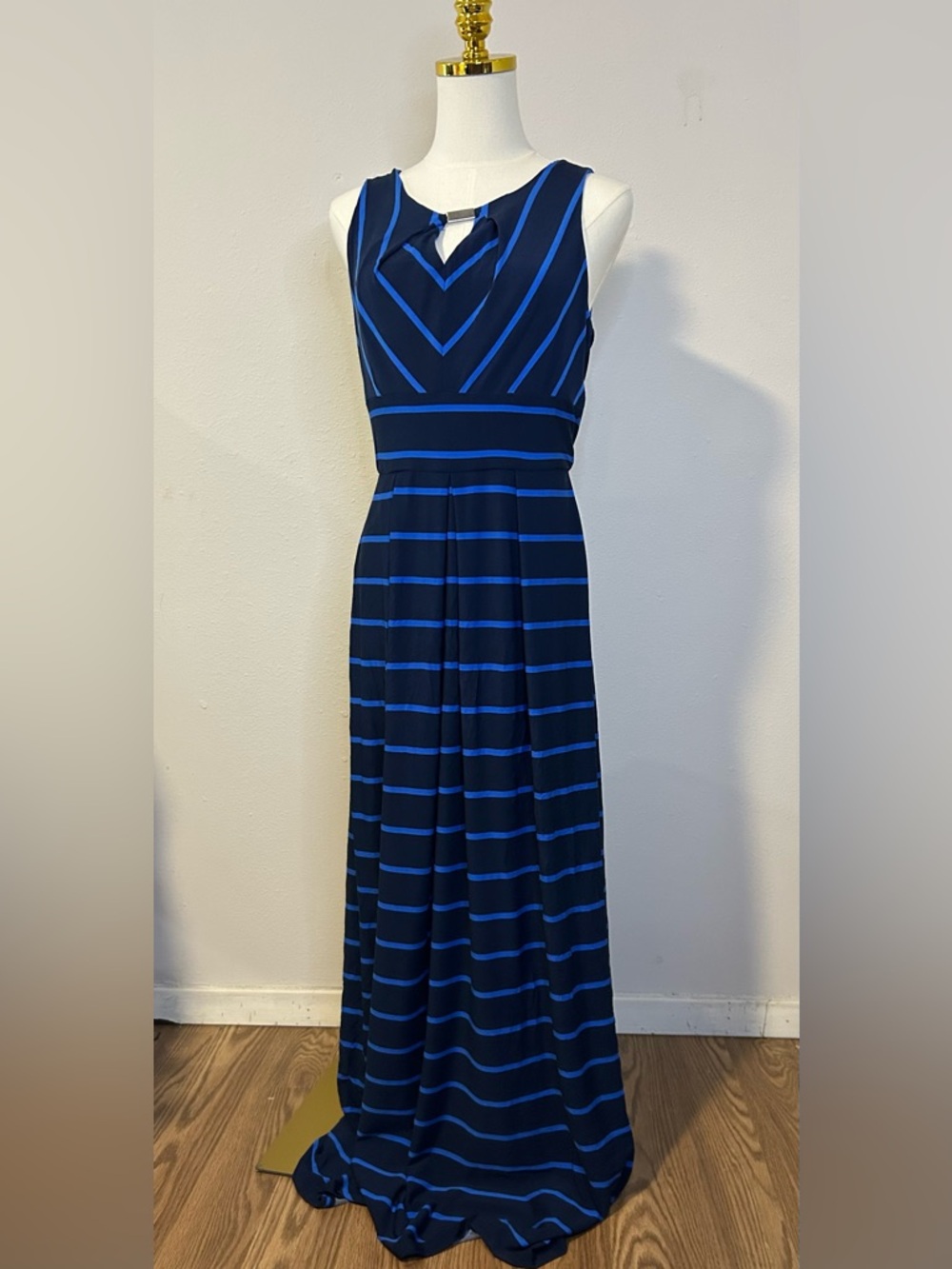 Liz Claiborne Navy & Royal Blue Striped Halter Maxi Dress